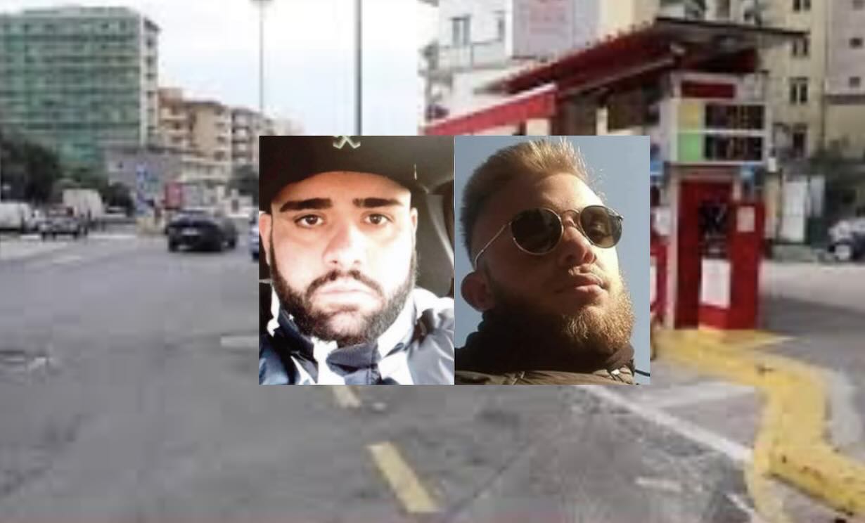 Nella foto il luogo dell'omicidio e nei riquadri la vittima Andrea Merolla e il killer Michele Ortone